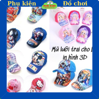 Mũ nón lưỡi trai cho bé in hình 3D công chúa, siêu nhân, mũ phớt bé trai gái mầm non tiểu học