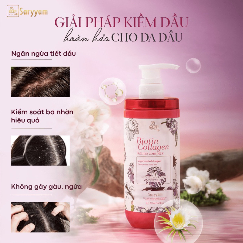 Cặp Dầu Gội Xả nước hoa SinHair Saryyam hương Thanh Long - Siêu thơm - Phục hồi tóc hư tổn, ngăn gãy rụng