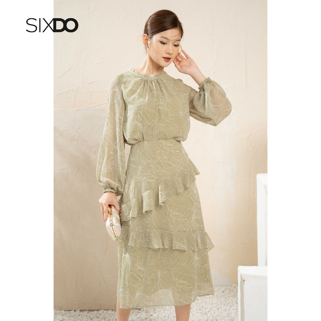 Áo kiểu nữ voan hoa cổ tròn tay bồng thời trang SIXDO (Floral Voile Shirt)