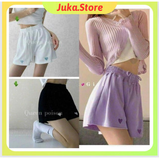 Quần thun thêu tim, quần short vải thun siêu mát mặc ờ nhà