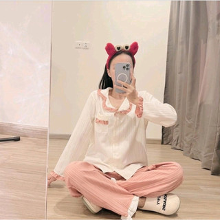 Bộ Pyjama phối bèo tiểu thư - Tay dài Quần dài thiết kế xinh