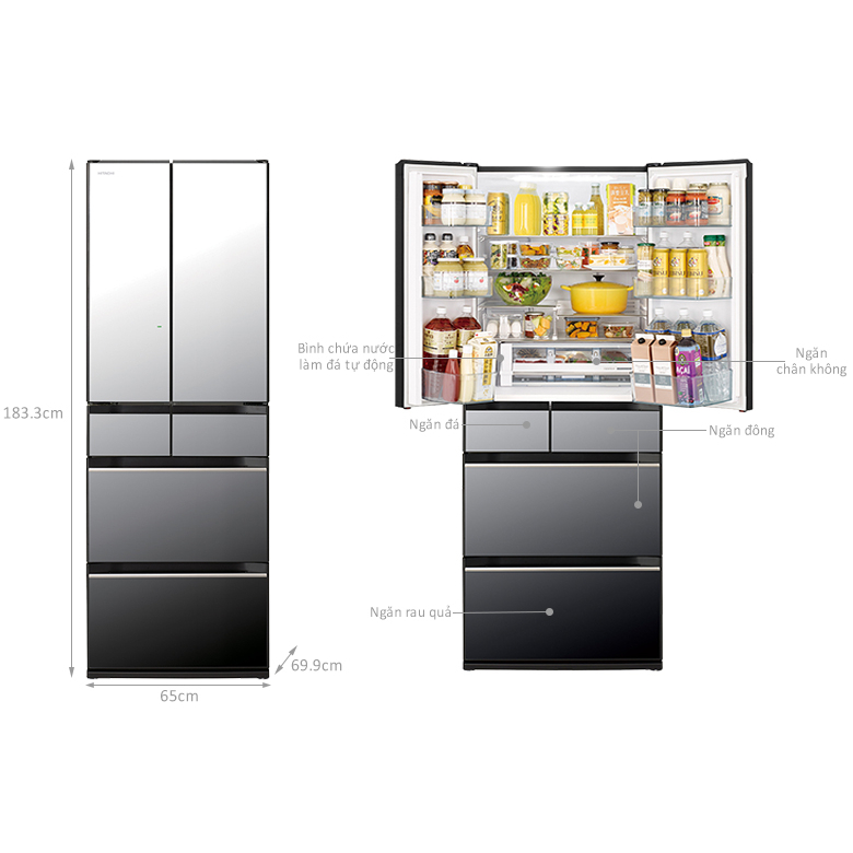 Tủ Lạnh Hitachi Inverter 540 lít R-HW540RV - Cấp Đông Tươi Ngon Delicious Freezing