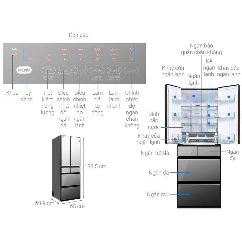 Tủ Lạnh Hitachi Inverter 540 lít R-HW540RV - Cấp Đông Tươi Ngon Delicious Freezing
