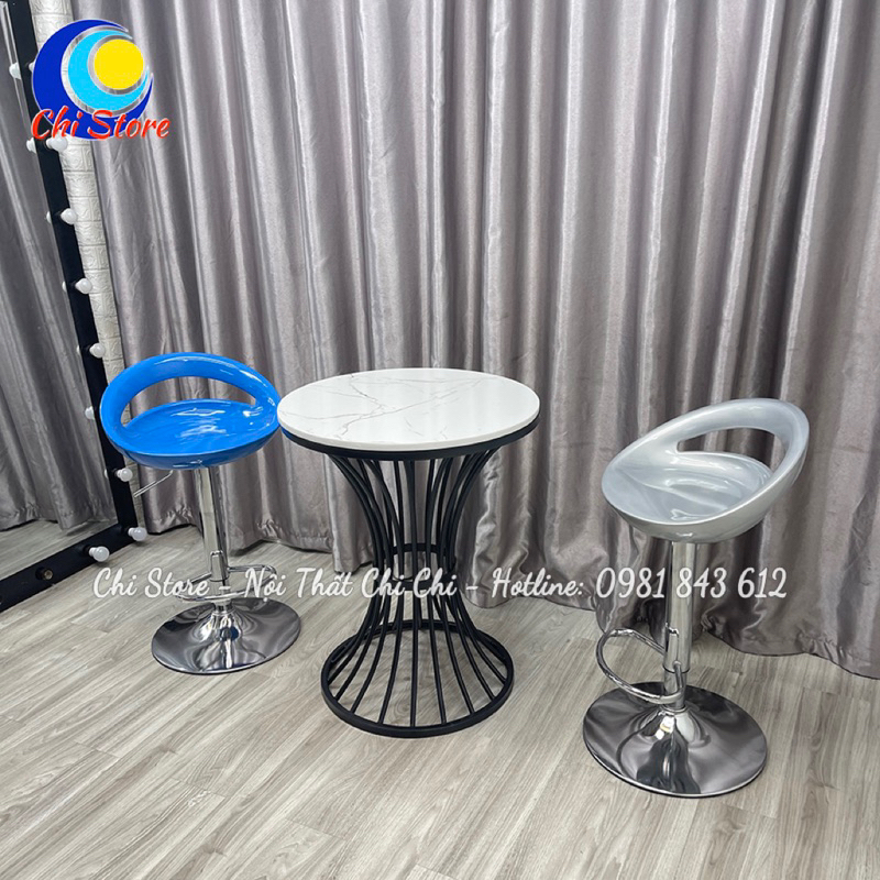 Ghế Ngồi Quầy Bar Nhựa Khoét Lỗ Sang Chảnh, Ghế Trang Điểm Chụp Hình Live Chân To Loại Đẹp Khung Inox Tĩnh Điện