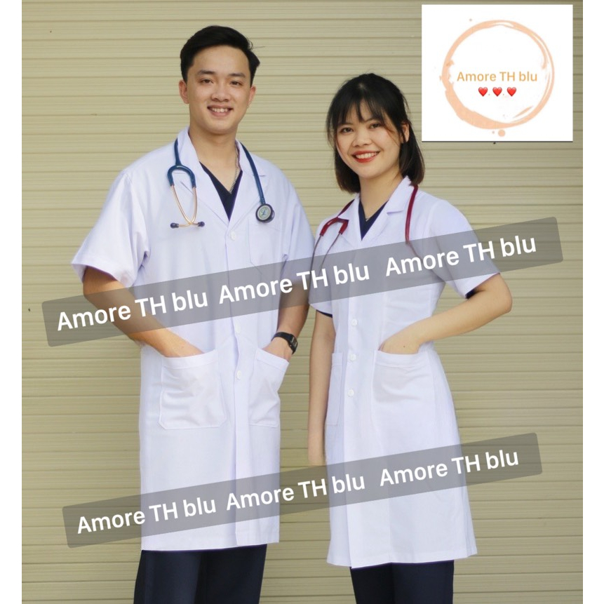 ÁO Blouse , Áo choàng bác sĩ ngắn tay - dáng dài gần tới gối vải Thô COTTON dày dặn cao cấp.