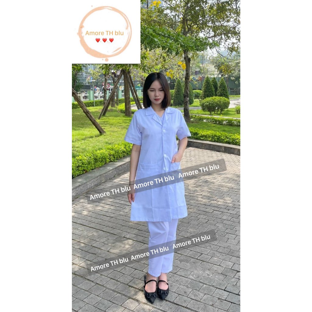 ÁO Blouse , Áo choàng bác sĩ ngắn tay - dáng dài gần tới gối vải Thô COTTON dày dặn cao cấp.