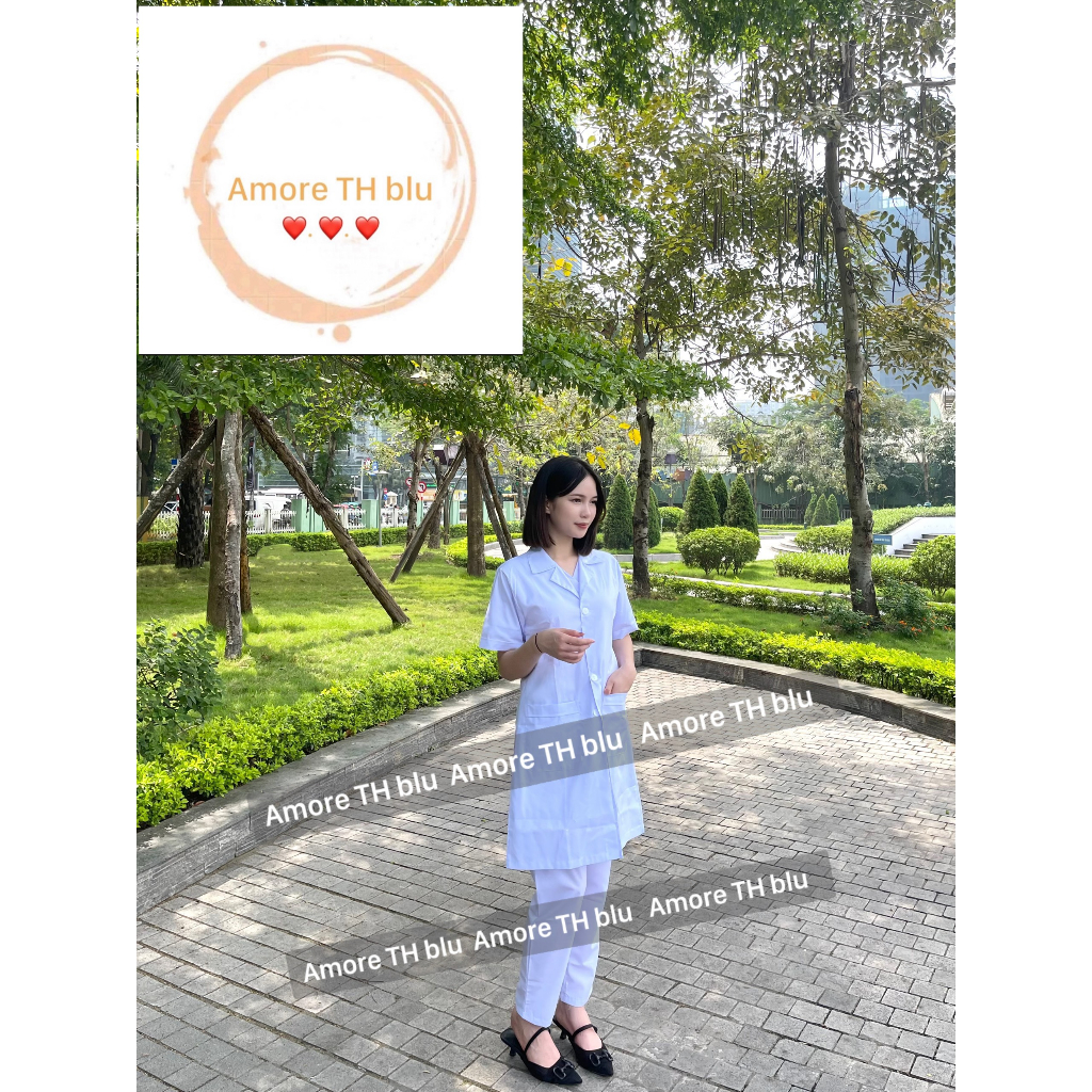 ÁO Blouse , Áo choàng bác sĩ ngắn tay - dáng dài gần tới gối vải Thô COTTON dày dặn cao cấp.