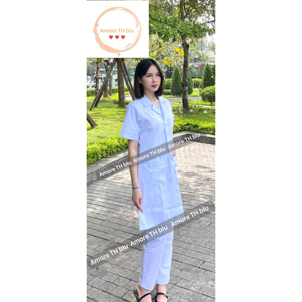 ÁO Blouse , Áo choàng bác sĩ ngắn tay - dáng dài gần tới gối vải Thô COTTON dày dặn cao cấp.
