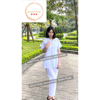 Áo Blue, Blouse trắng Dáng Ngắn Ngang Đùi - Nam Nữ - Cộc Tay Vải cotton Dành Cho Y Tá, Dược Sĩ, Điều Dưỡng