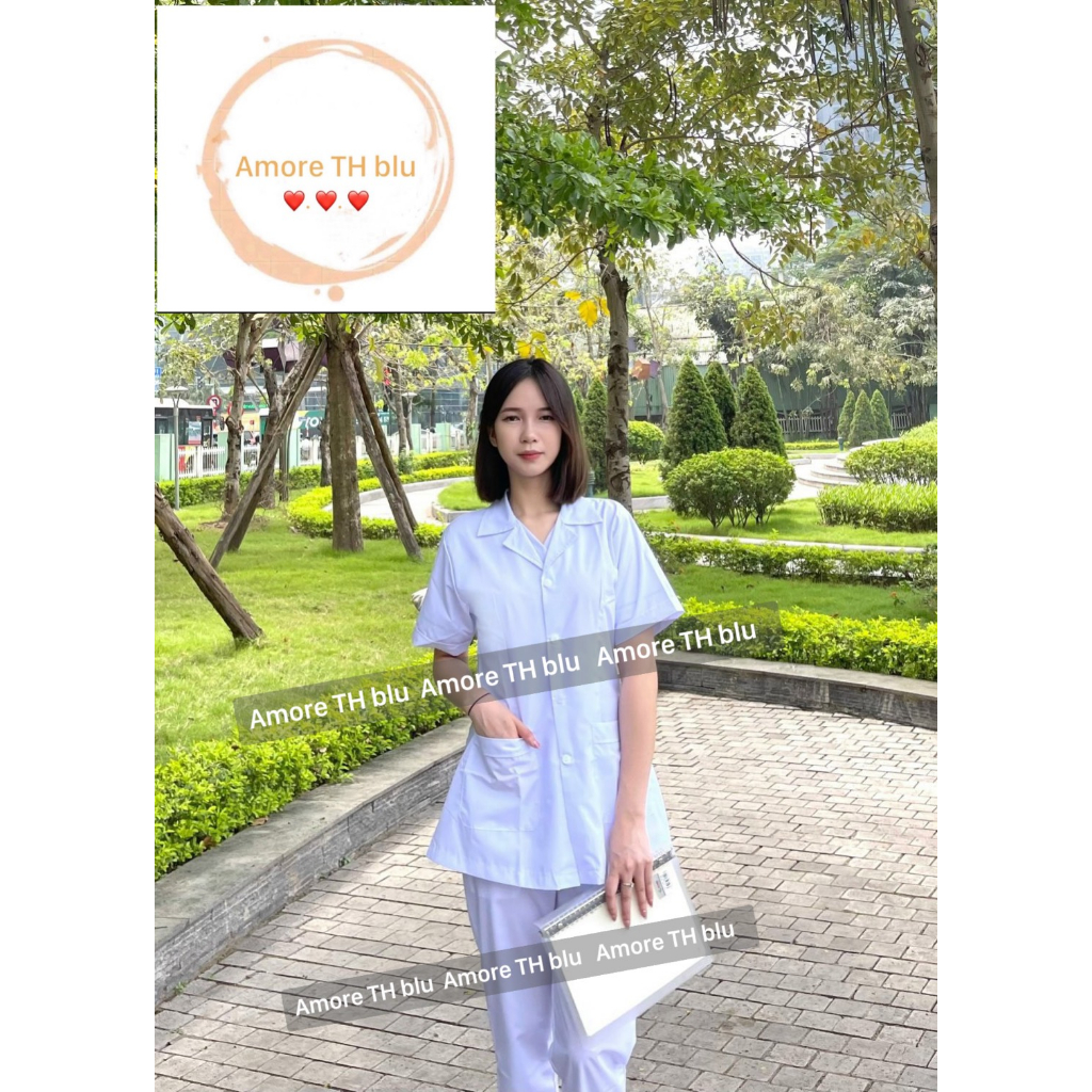 Áo Blue, Blouse trắng Dáng Ngắn Ngang Đùi - Nam Nữ Dài Tay, Cộc Tay Vải cotton Dành Cho Y Tá, Dược Sĩ, Điều Dưỡng