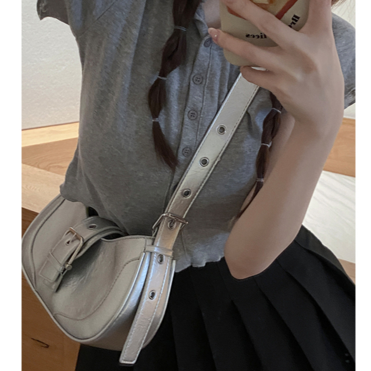 Túi Đeo Vai Da Sáp Bán Nguyệt Thời Trang vintage Hàn Quốc Cho Nữ Dây đeo vai có thể điều chỉnh vải PU chất lượng cao