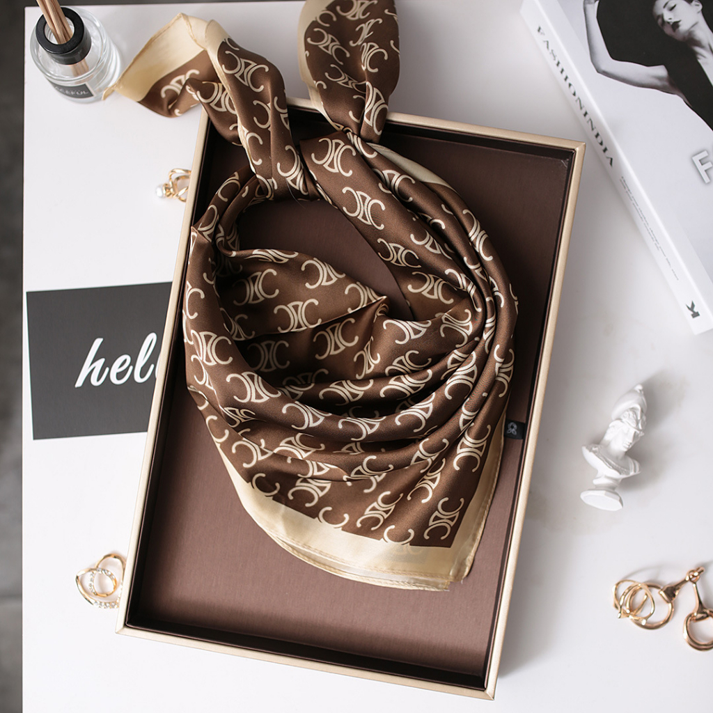 Khăn lụa vuông Céline nâu KLV-011 70*70cm THY THY STORE