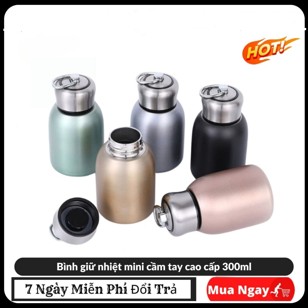 Bình Nước Giữ Nhiệt Cầm Tay Dung Tích 300ml, Ly Giữ Nhiệt Chất Liệu Inox Chuẩn 304 Cao Cấp