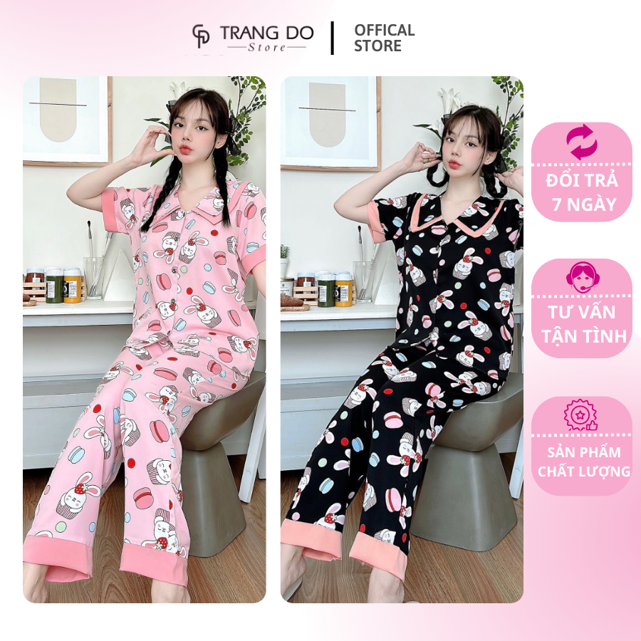 Đồ Bộ Nữ Pijama Lụa Mango Cao Cấp 38-60kg Loại 1 Ngủ, Mặc Nhà Tay Ngắn Quần Dài Kiểu Dáng Tiểu Thư Dễ Thương - Trang Đỗ