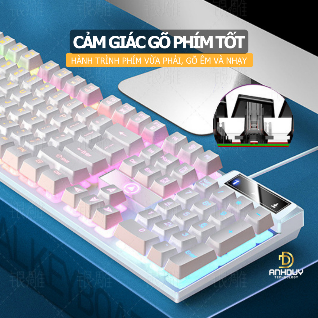 Bàn phím máy tính có dây K-500 ngoại hình đẹp 5 màu tùy chọn gõ nhẹ và êm tích hợp Led xuyên phím phù hợp pc laptop