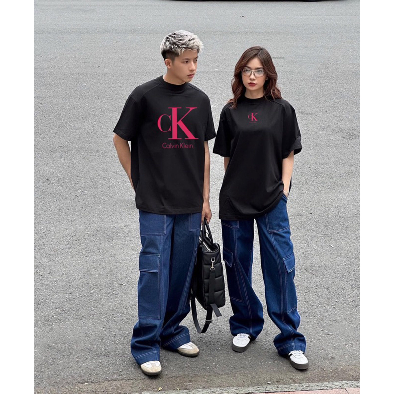Áo thun CK Calvin Klein logo dễ thương cá tính, áo phông nam nữ Form rộng