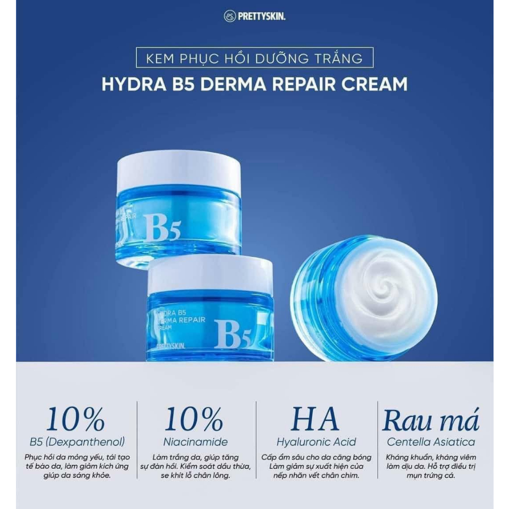 Kem dưỡng hydra B5 nhà Prettyskin giúp cấp ẩm, phục hồi và dưỡng trắng da