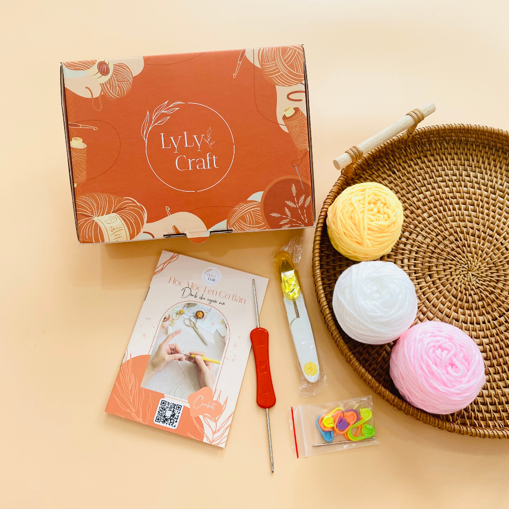 Set Móc Len Cho Người Mới Bắt Đầu Ladyco - Bộ Dụng Cụ Móc Len Milk Cotton Đầy Đủ Tiện Dụng Cho Người Mới Bắt Đầu
