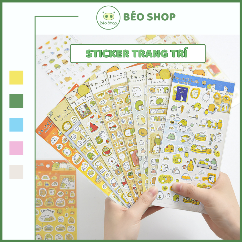 Set 10 20 tấm sticker Pkbeoshop nhãn dán trang trí sổ điện thoại máy tính nhiều hình dễ thương