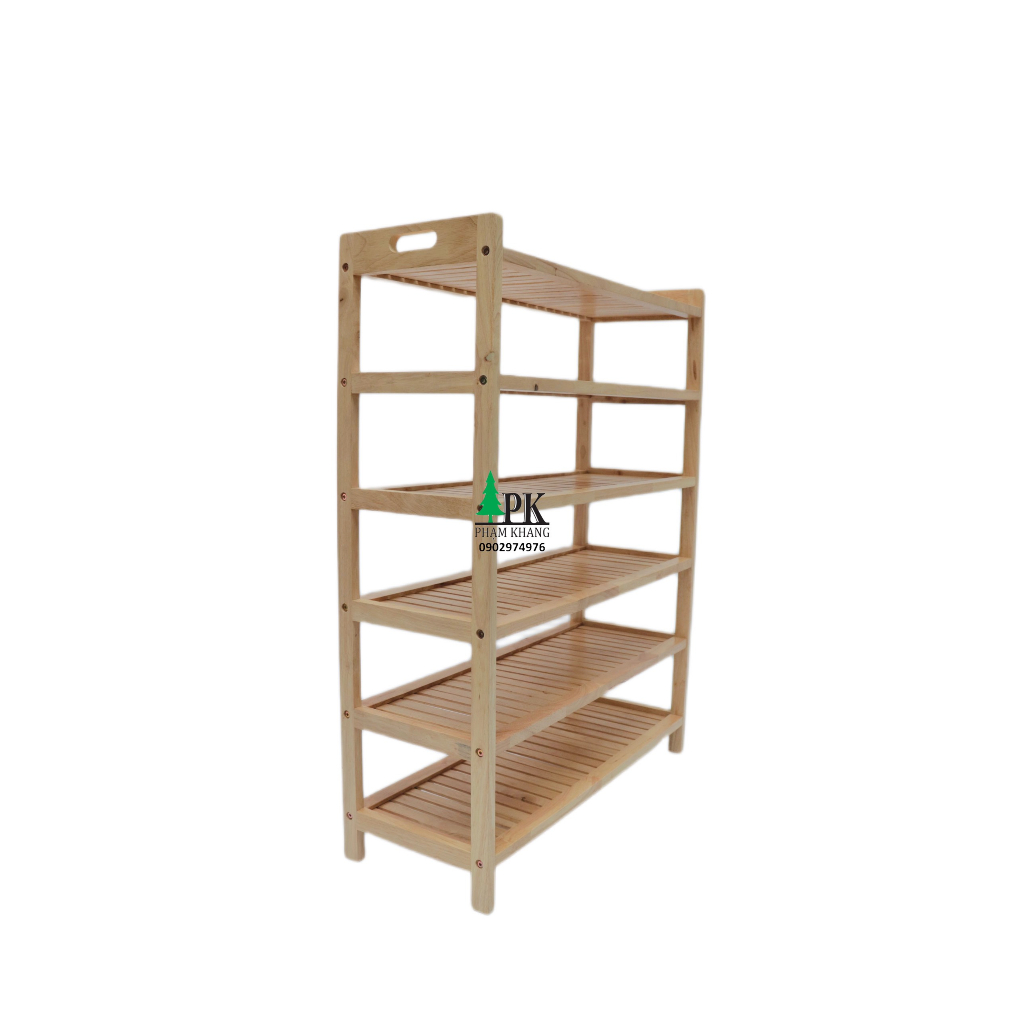 Kệ giày dép gỗ 3 tầng/ 4 tầng/ 5 tầng/ 6 tầng Phạm Khang - Gỗ cao su màu Tự Nhiên/ Vàng Cherry - Kích thước rộng 64 cm