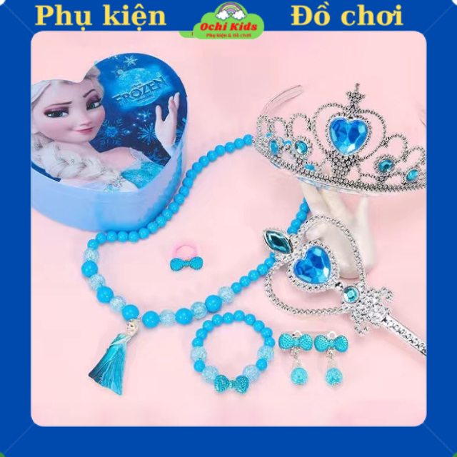 Set phụ kiện trang sức kèm vương miện, gậy thần nhân vật hoạt hình Elsa đáng yêu Ochi Kids
