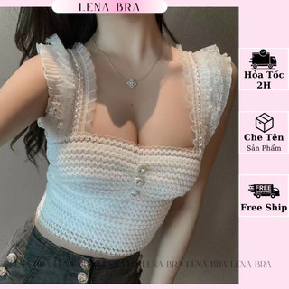 Áo lena bra, áo ren cortop al8696 cúc ngực, dây vai bèo nhún tiểu thư xinh xắn