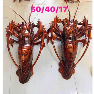 Cặp tôm hùm bằng gỗ xà cừ siêu đẹp kt 50x40x17cm
