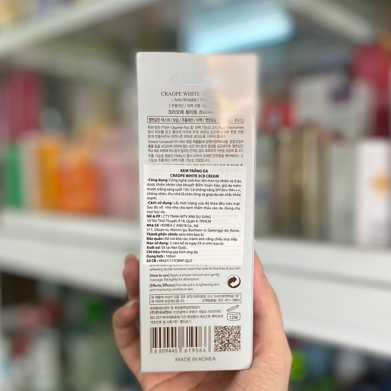 Kem Chống Nắng Craope White Crystal Toneup Cream Nâng Tông Da Trắng Sáng Bảo Vệ Da Đẹp Tự Nhiên SPF50+