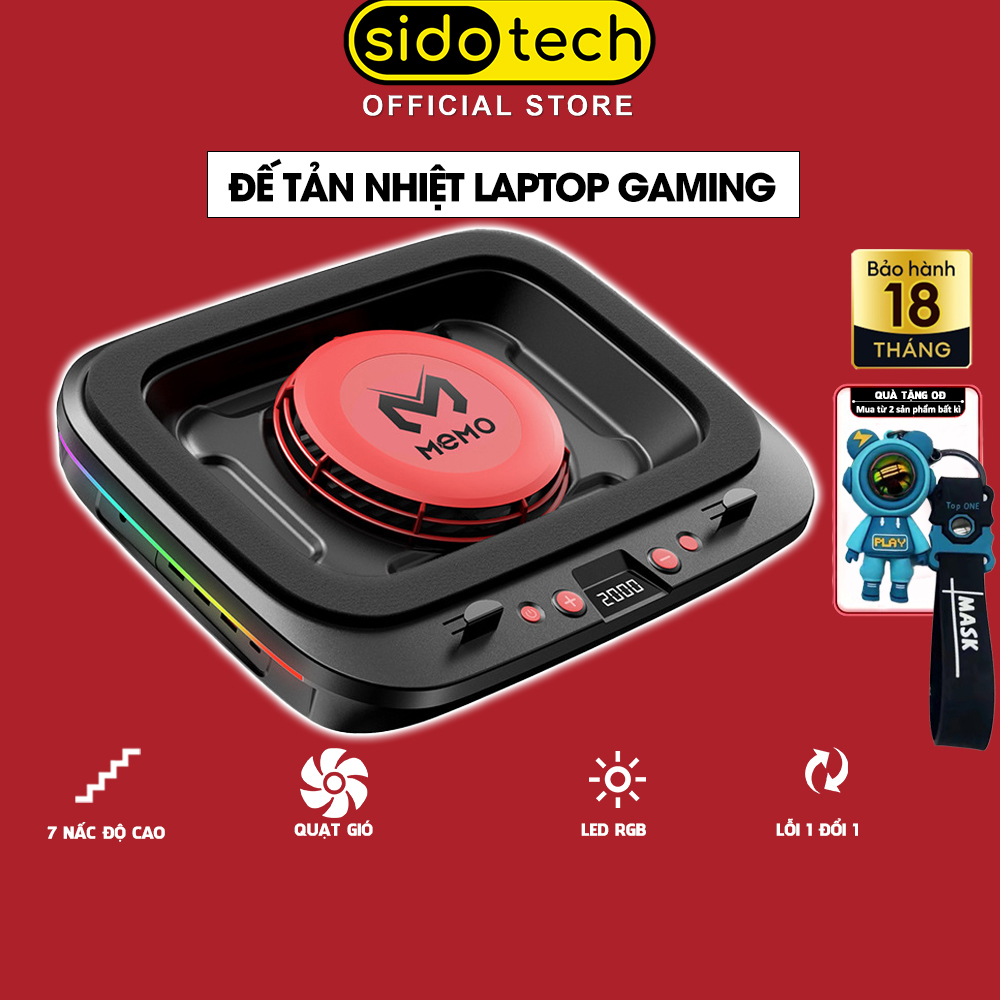 Đế tản nhiệt laptop gaming SIDOTECH FL08 làm mát nhanh giá đỡ 7 nấc chỉnh độ cao đèn led RGB cho laptop từ 15 -19.3 inch