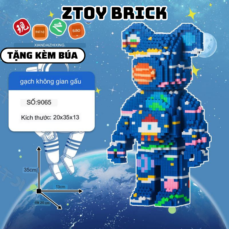 Mô Hình Le Go Gấu Bearbrick 35cm Mã 9065 , Gấu Vũ Trụ Có Ngăn Kéo Đèn Búa Mô Hình Lắp Ráp 3d Size Cỡ To Lớn Đẹp