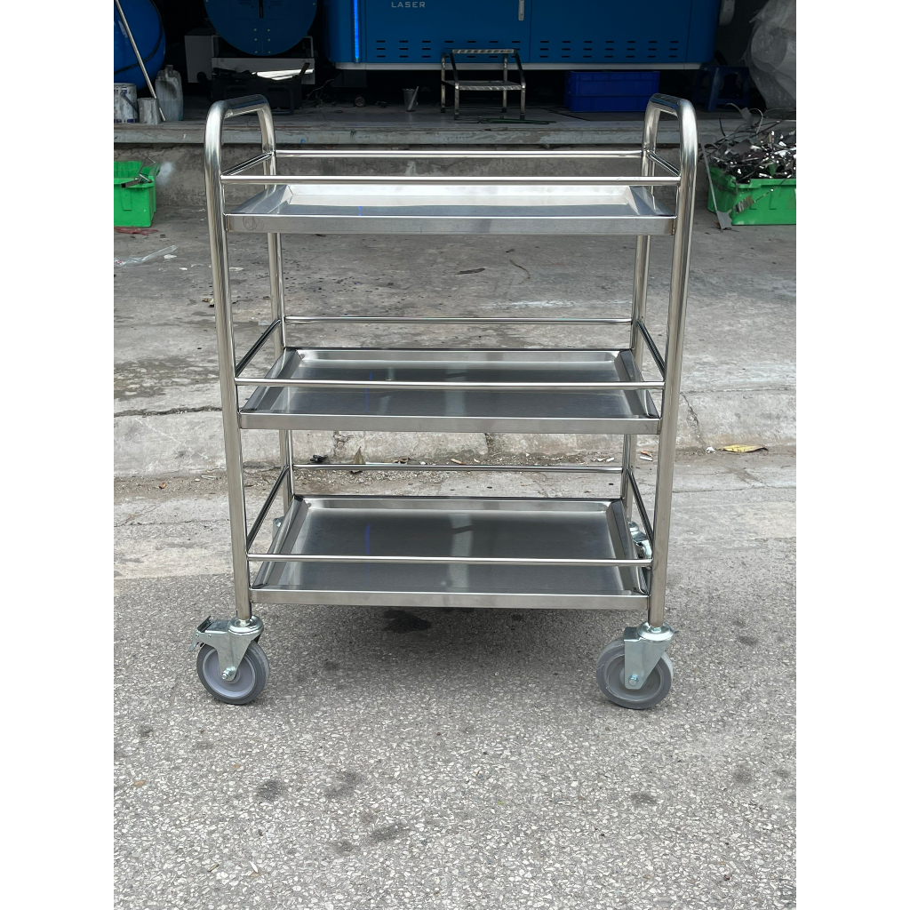 Xe đẩy tiêm 3 tầng inox dùng cho bệnh viện, phòng khám, spa