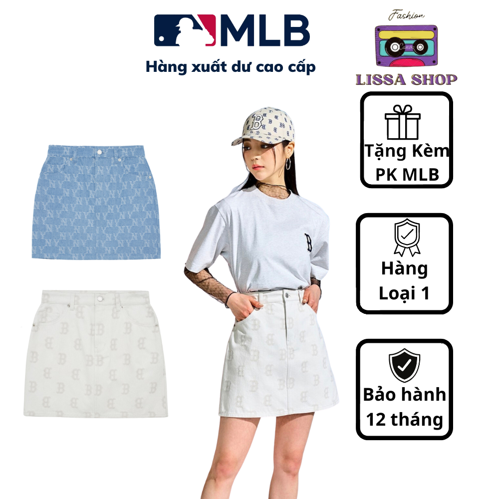 Chân váy MLB denim trắng chất liệu jean cao cấp