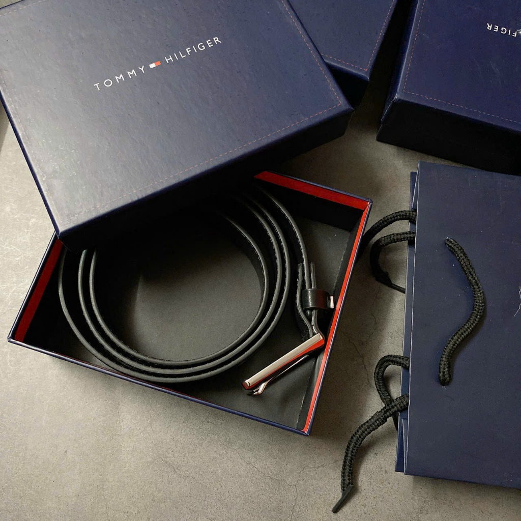 Thắt lưng nam đục lỗ tom my xuất xịn full box dây dài 1m2