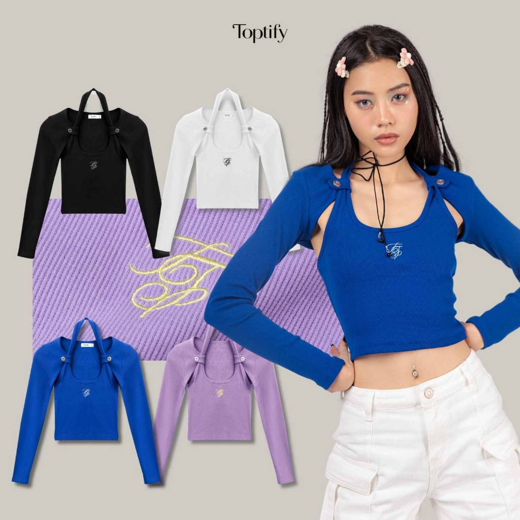 Áo croptop nữ TOPTIFY tay dài yếm cài nút thêu TF Soulmate Croptop AC93
