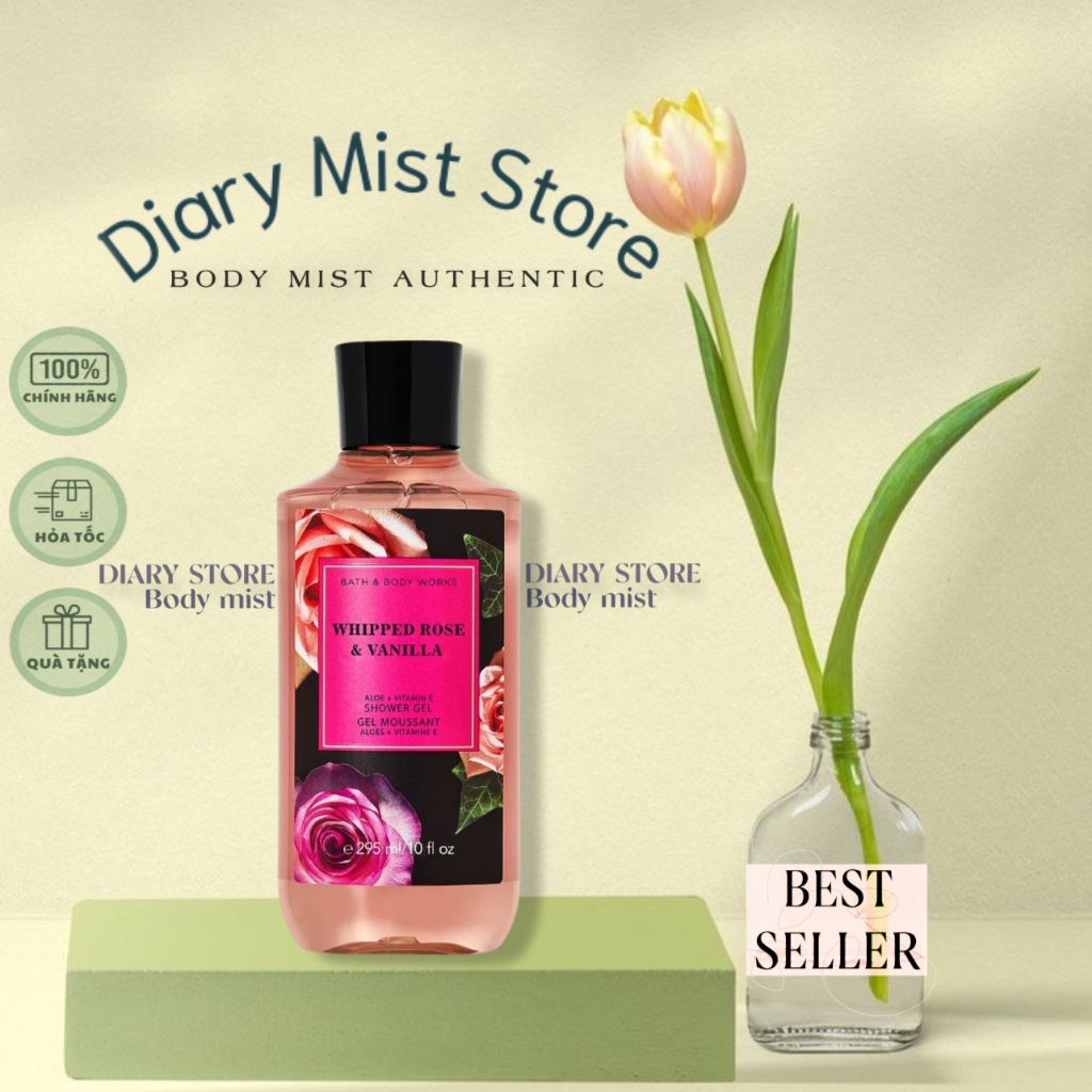 𝐃𝐢𝐚𝐫𝐲𝐦𝐢𝐬𝐭.𝐬𝐭𝐨𝐫𝐞 Gel tắm dưỡng ẩm Bath & Body Works Whipped Rose & Vanilla 295ml