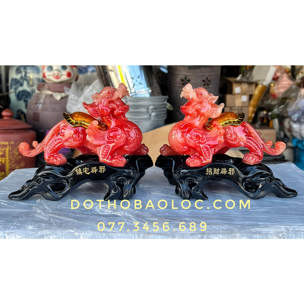 Cặp Tỳ Hưu Phong Thủy Chiêu Tài Hút Lộc – Cao 14cm - Màu Đỏ