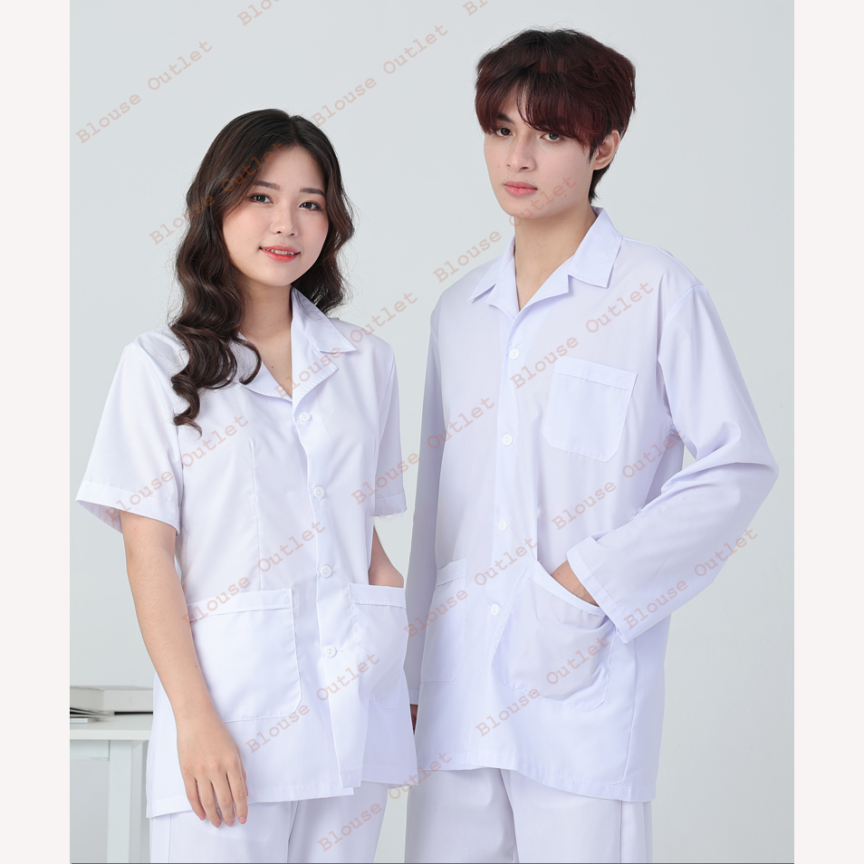 Bộ Blouse trắng trơn dáng ngắn cho điều dưỡng, y tá, dược sĩ, kĩ thuật viên
