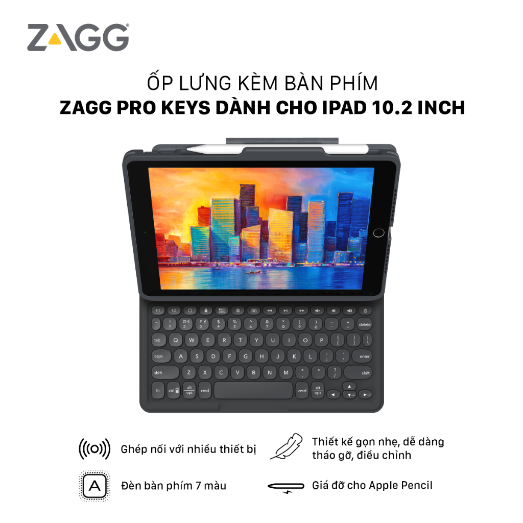 Ốp lưng kèm bàn phím ZAGG Pro Keys iPad 10.2 inch - 103407134