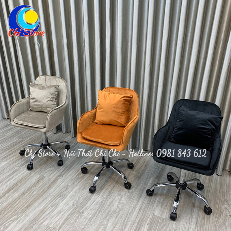Ghế Bánh Xe Xoay Văn Phòng, Ghế Ngồi Bàn Trang Điểm, Makeup Vân Sò Nỉ Tiểu Thư Xoay 360 Độ Và Tuỳ Chỉnh Độ Cao