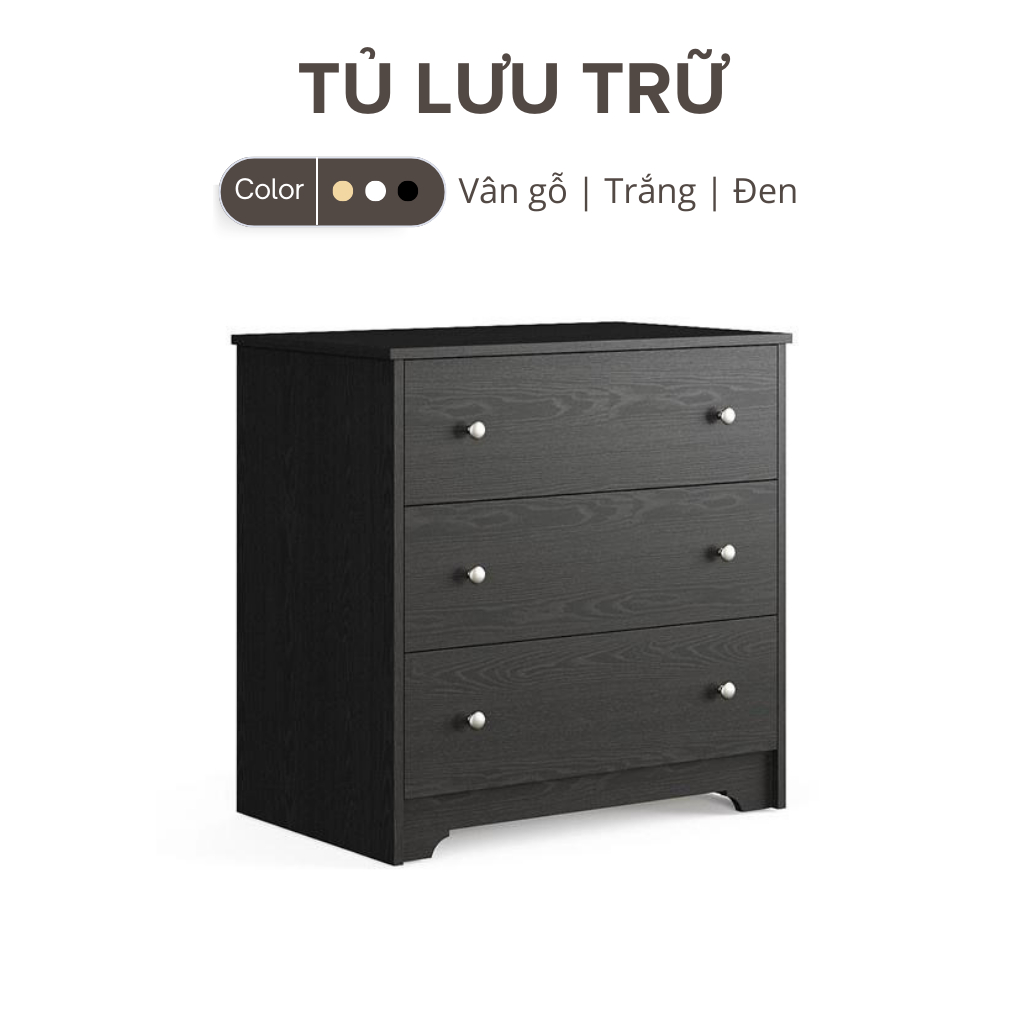Tủ Để Đồ Thiết Kế 3 Ngăn Kéo Phong Cách Cổ Điển Bằng Gỗ MDF Yapi-131