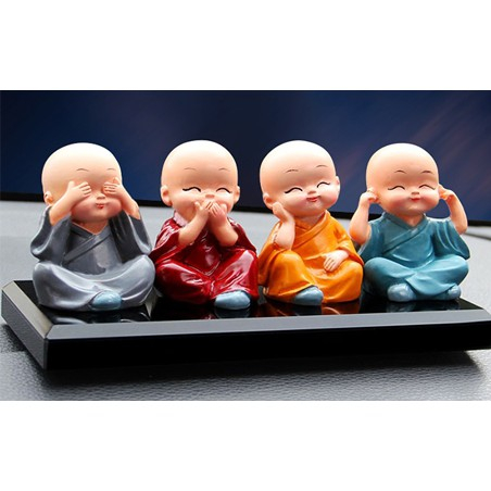 Bộ Tứ Không - Bộ 4 Chú Tiểu Phong Thủy Dùng Để Trang Trí Xe Hơi, Bàn Làm Việc Mang Lại Bình An, May Mắn Và Hạnh Phúc