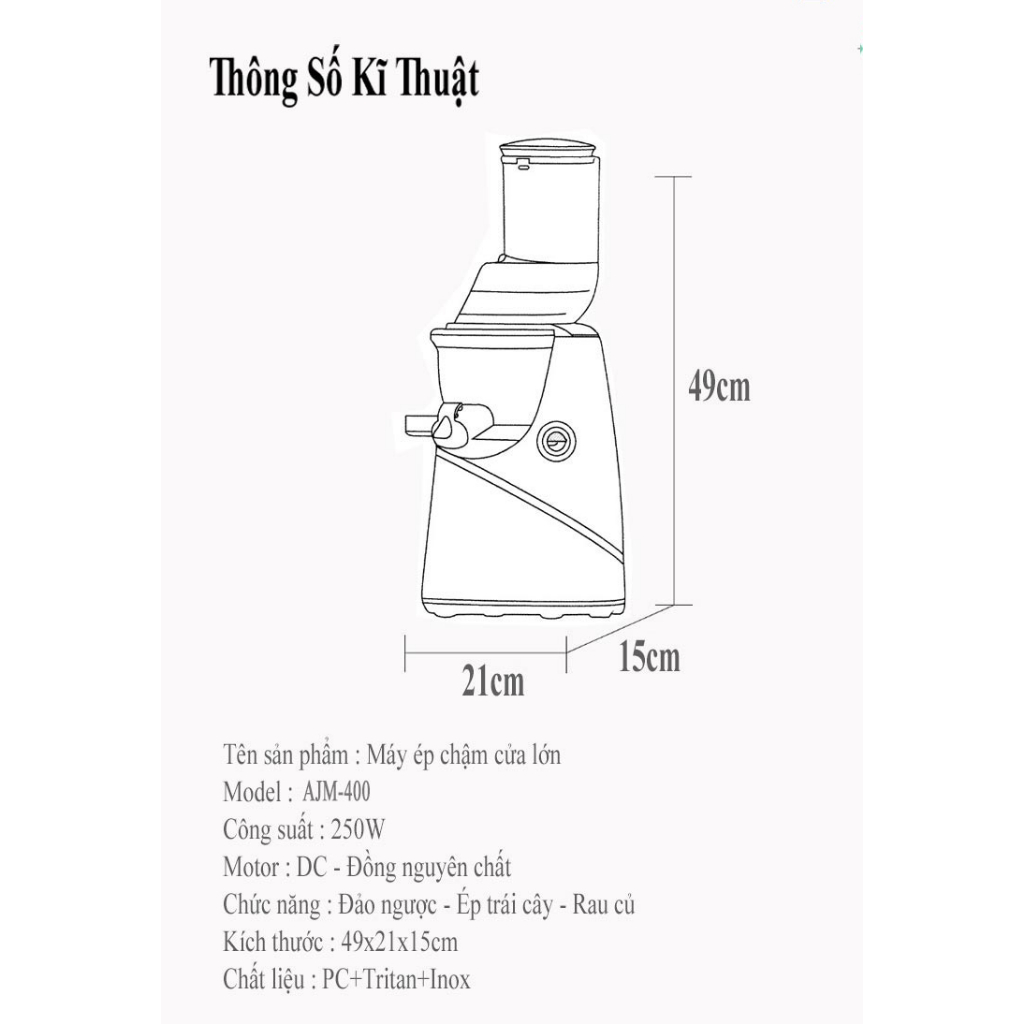 Máy ép chậm công nghiệp KAW công suất 250W - 4 màu xanh, đỏ, xám, vàng