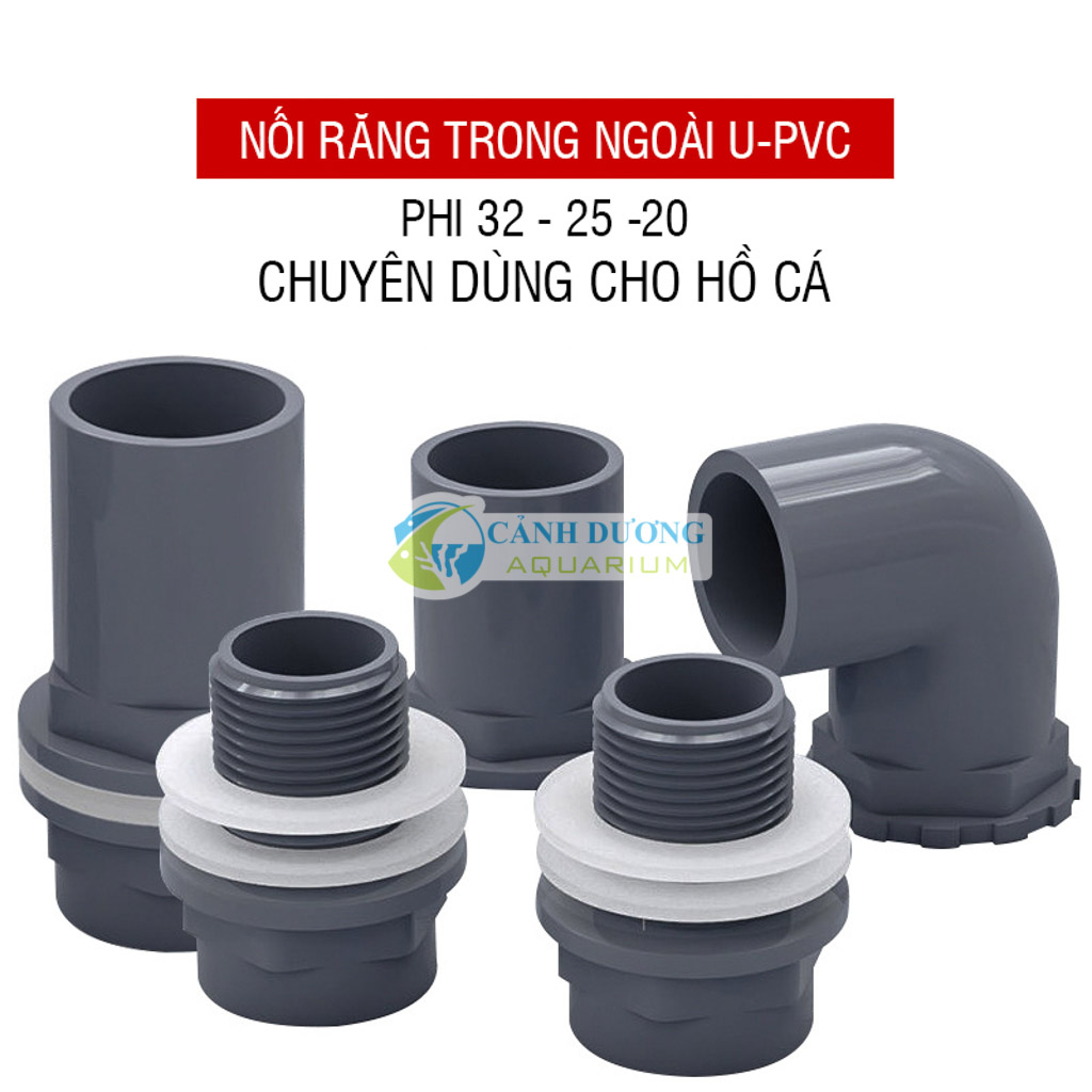 Nối răng trong thẳng, răng trong góc 90 độ, răng ngoài màu Xám U-PVC Phi 32-25-20 chuyên dùng cho hồ cá