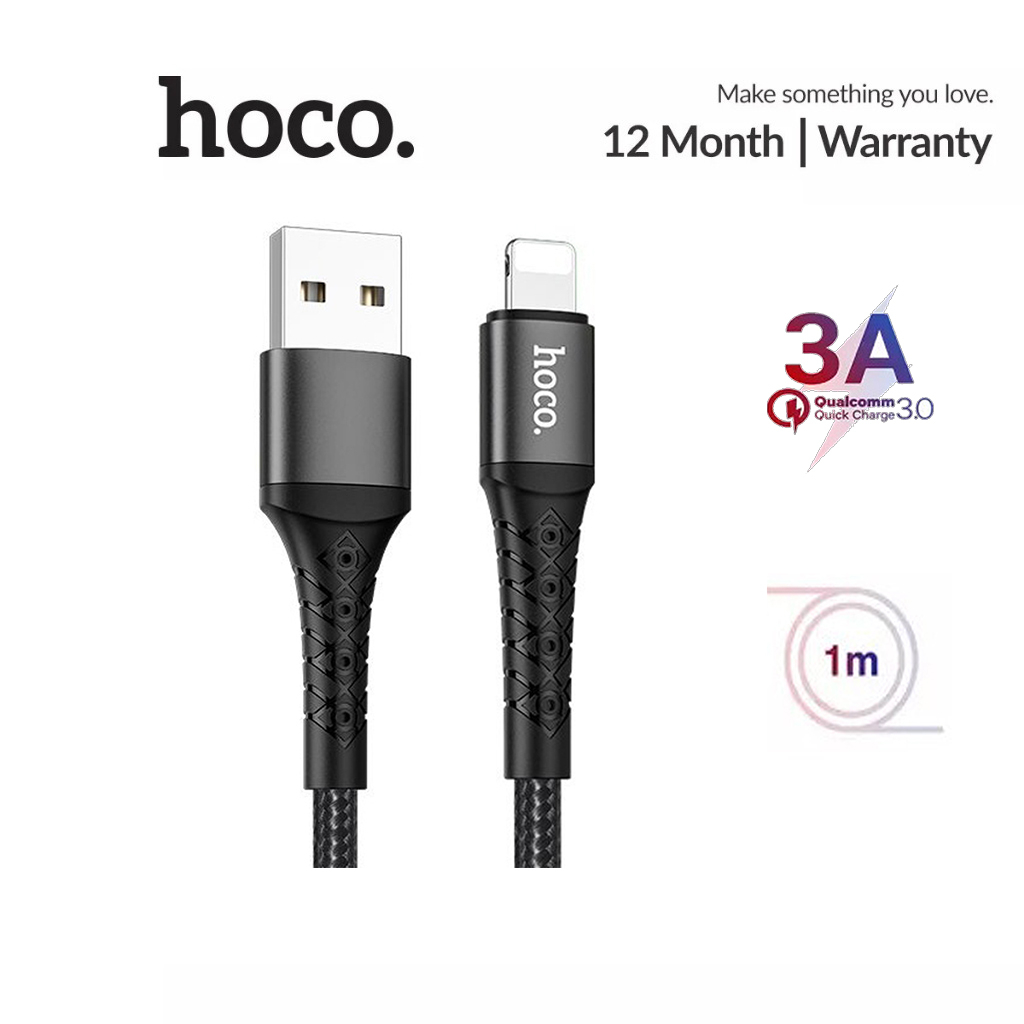 Dây sạc nhanh 3A cho i.P11/12/13 Hoco DU19 dây dù iêu bền chống gãy gập dài 1M