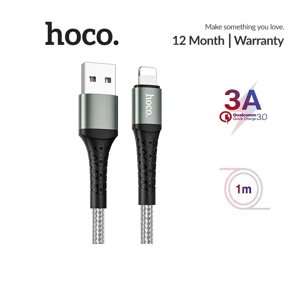 Dây sạc nhanh 3A cho i.P11/12/13 Hoco DU19 dây dù iêu bền chống gãy gập dài 1M