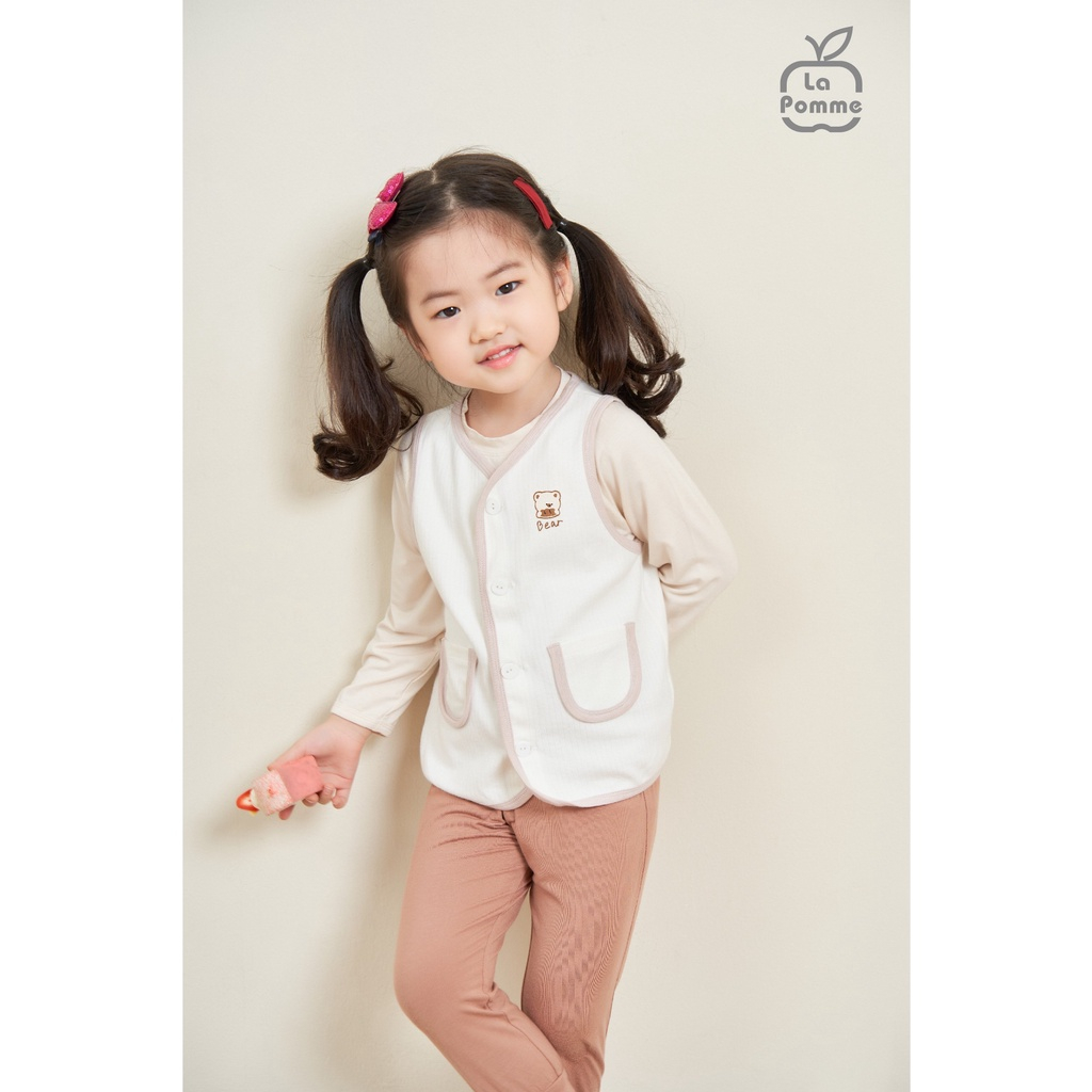 5Y Áo Gile cho bé gái LA POMME viền màu túi đôi 44015