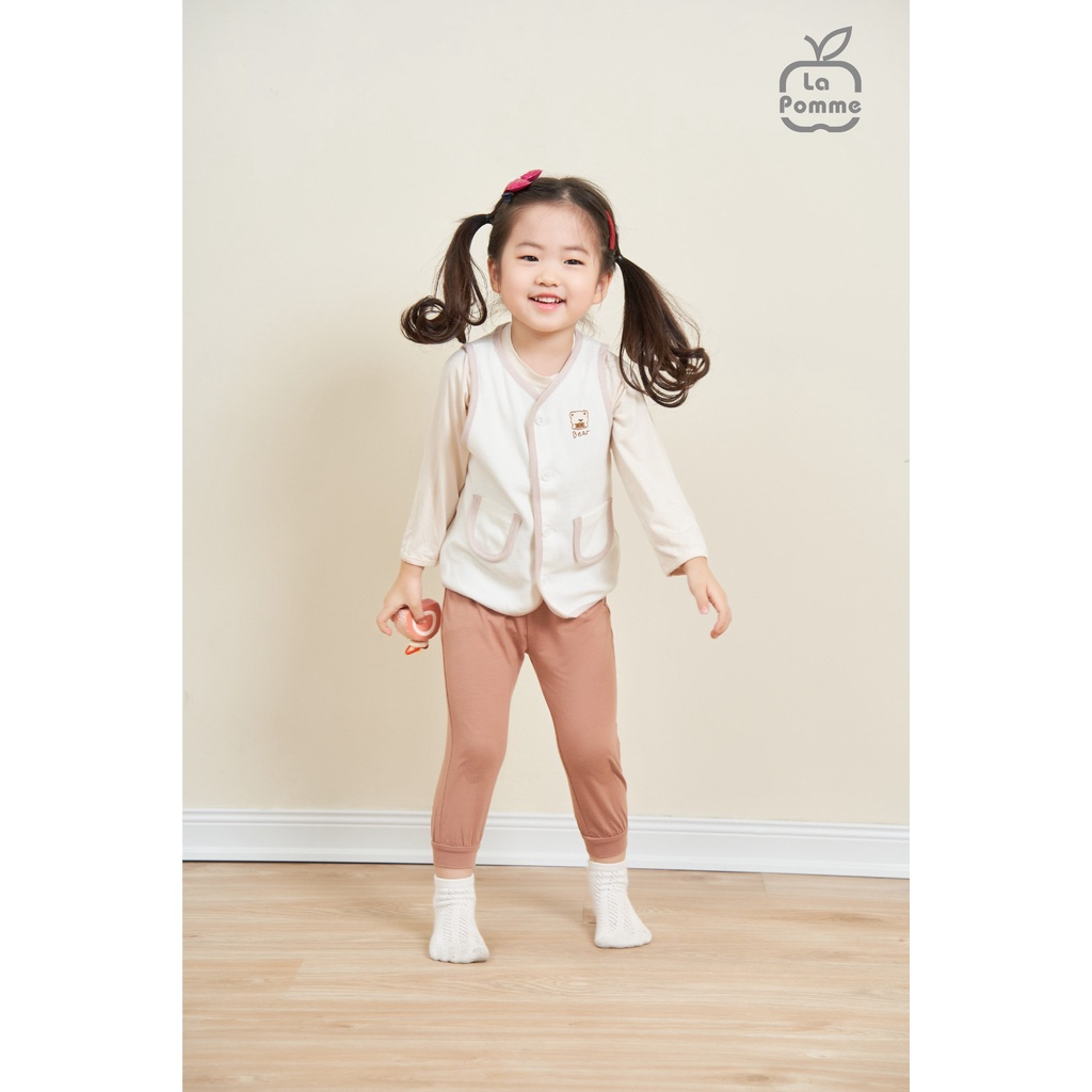 5Y Áo Gile cho bé gái LA POMME viền màu túi đôi 44015