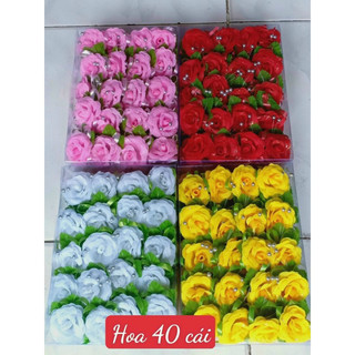 Hoa cài ngực_hoa cài áo_hộp hoa vải cài áo 40 bông