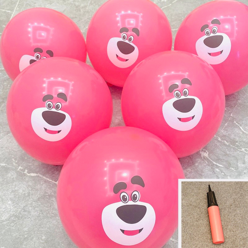 Set 10/30/50 Bong bóng tròn in mặt Gấu Hồng Dâu Tây Losto size 10"