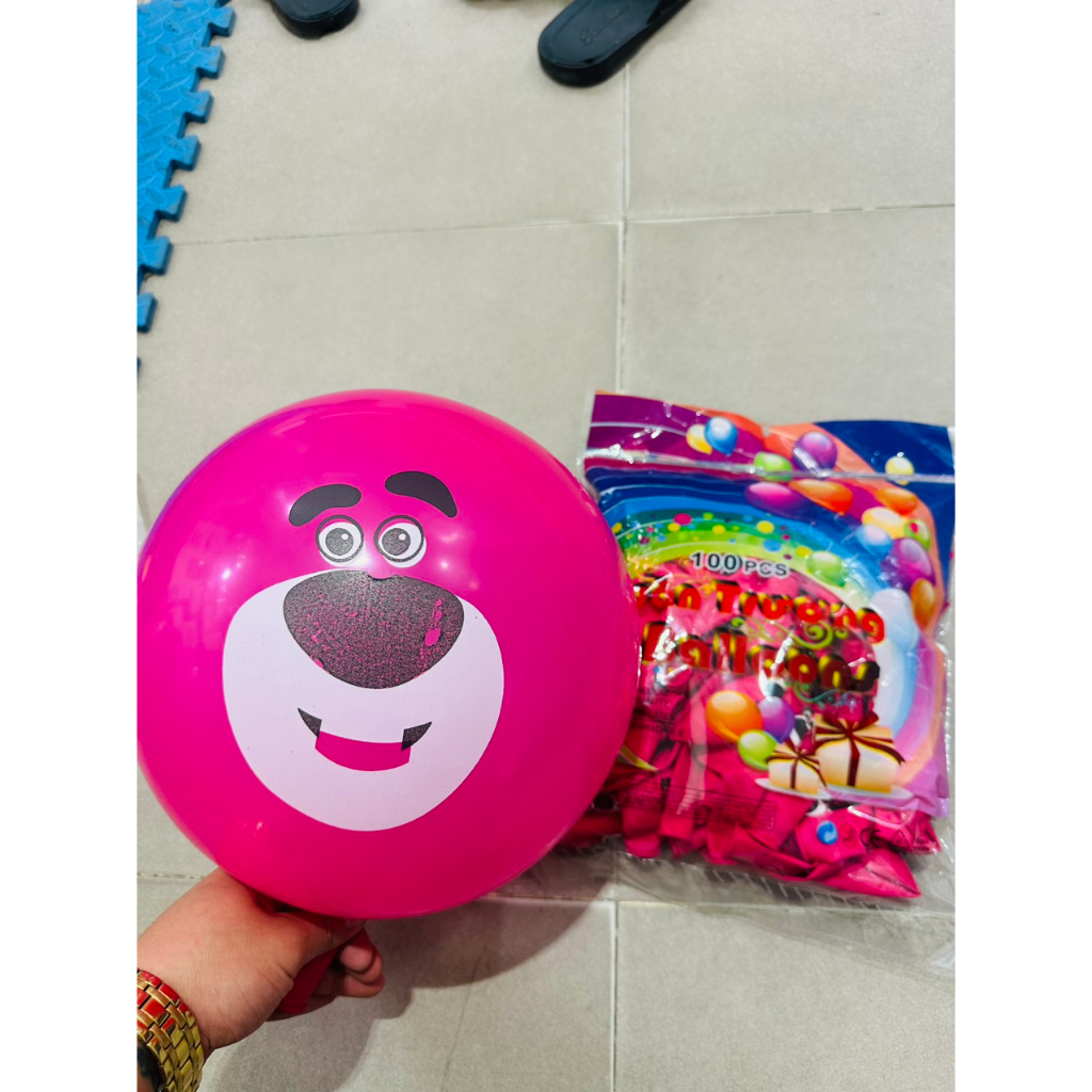 Set 10/30/50 Bong bóng tròn in mặt Gấu Hồng Dâu Tây Losto size 10"